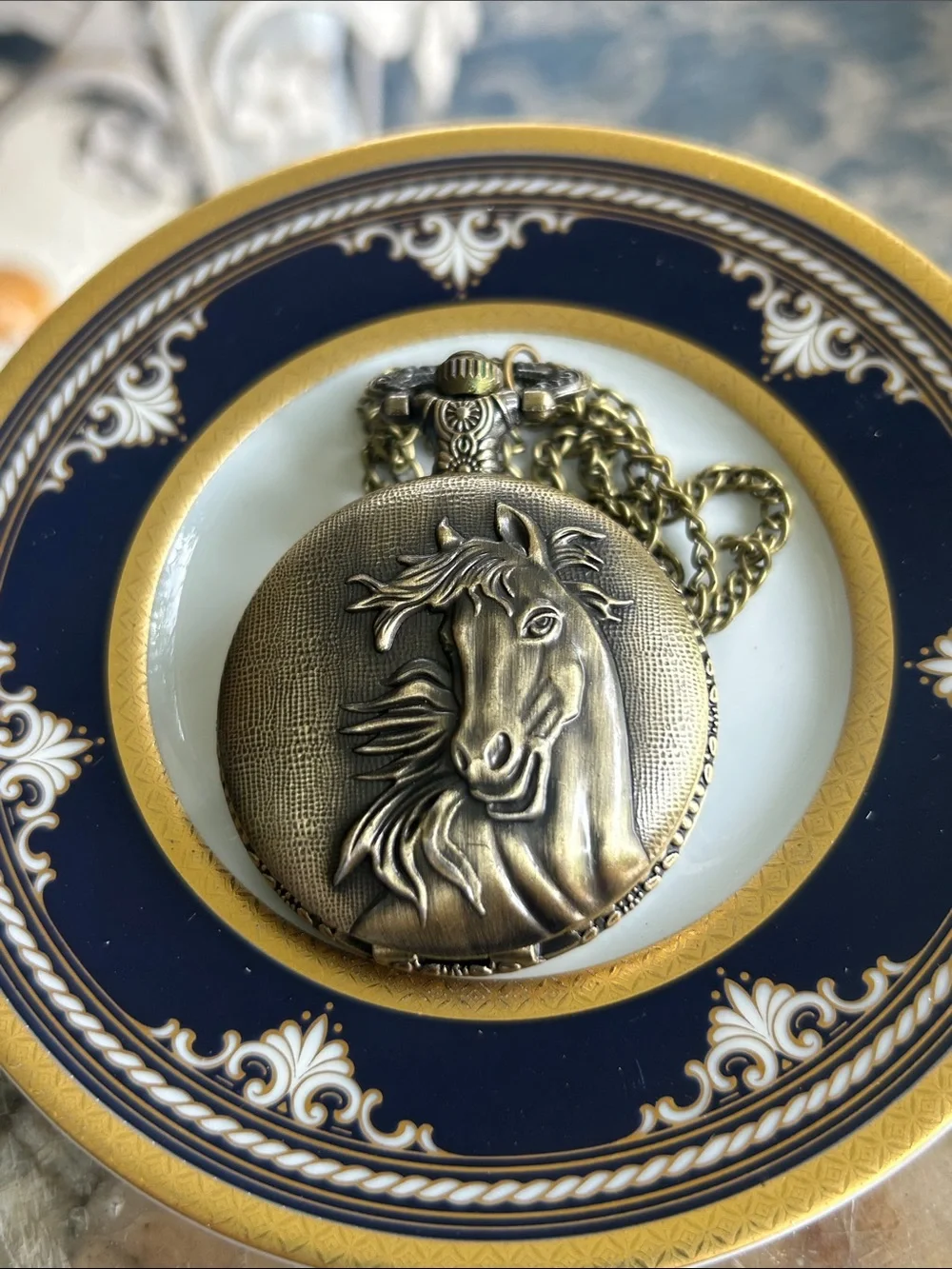 Vintage Style Horsehead Pocket Watch Necklace